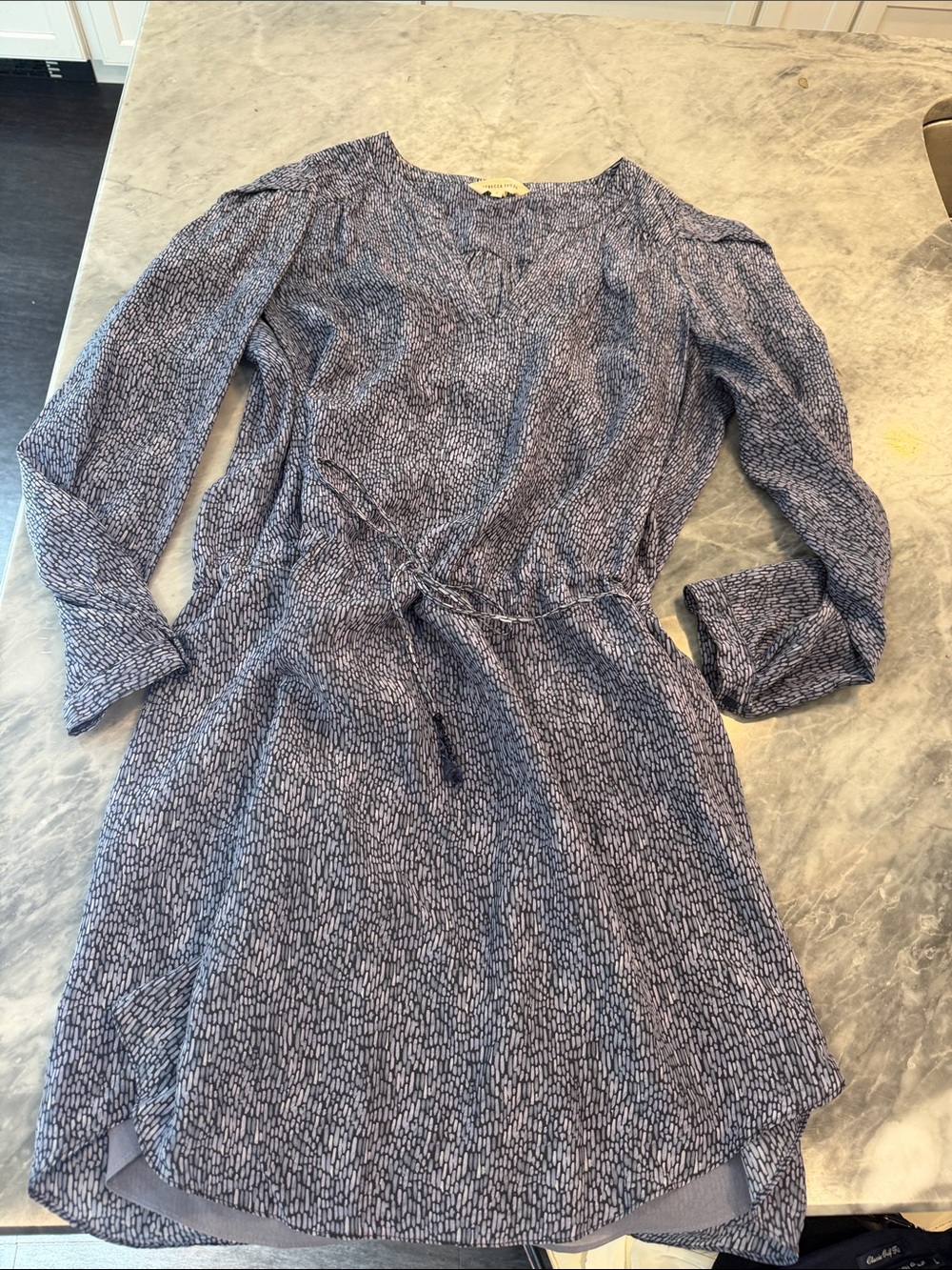 Rebecca Taylor - Long Sleeve Silk Tie-Waist Dress in Blue- size 6